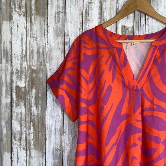 Jodifi Stacy Orange & Purple Tiger Oversized Blouse - Picture 3 of 5